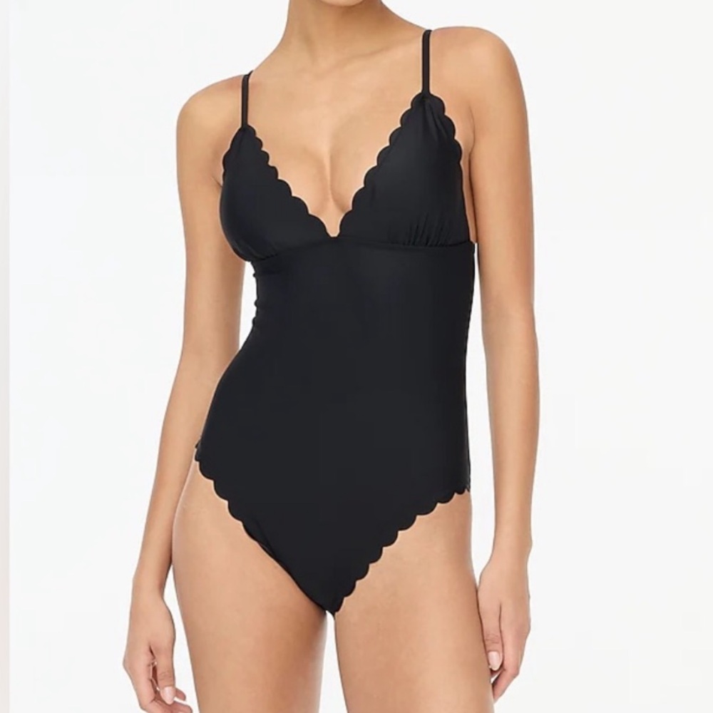 J. Crew Black Scallop-Trim One-Piece. Size 6